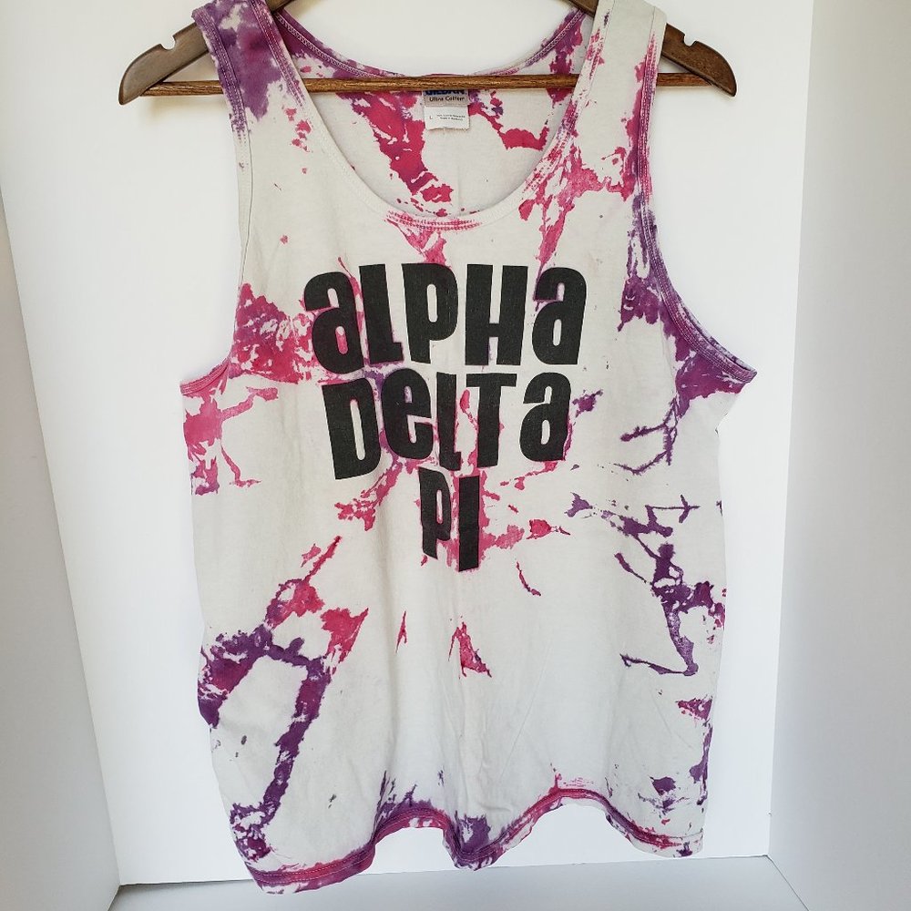 Alpha Delta Pi Tie-Dye Tank Top White with Pink and Purple